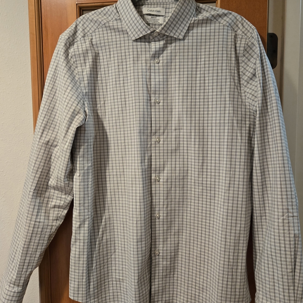 Calvin Klein Gray Checkered Dress Shirt